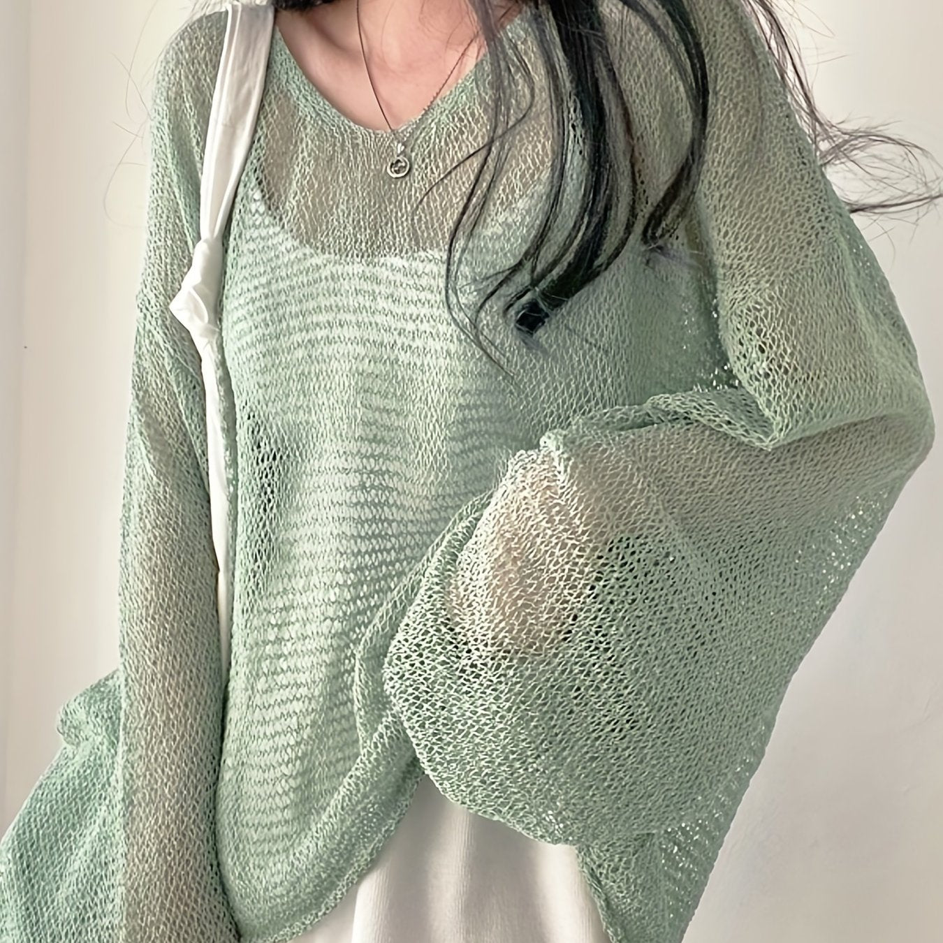Whisperlight Knit — Airy Long-Sleeve Mesh Pullover