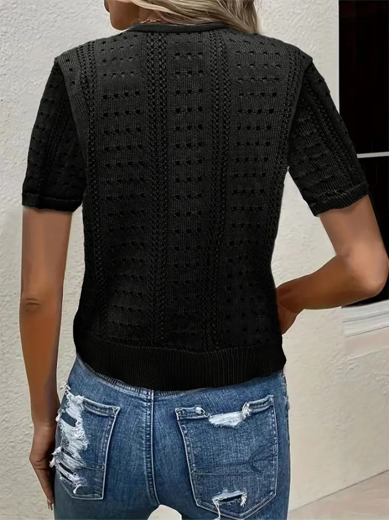 Elegant Short-Sleeve V-Neck Cardigan