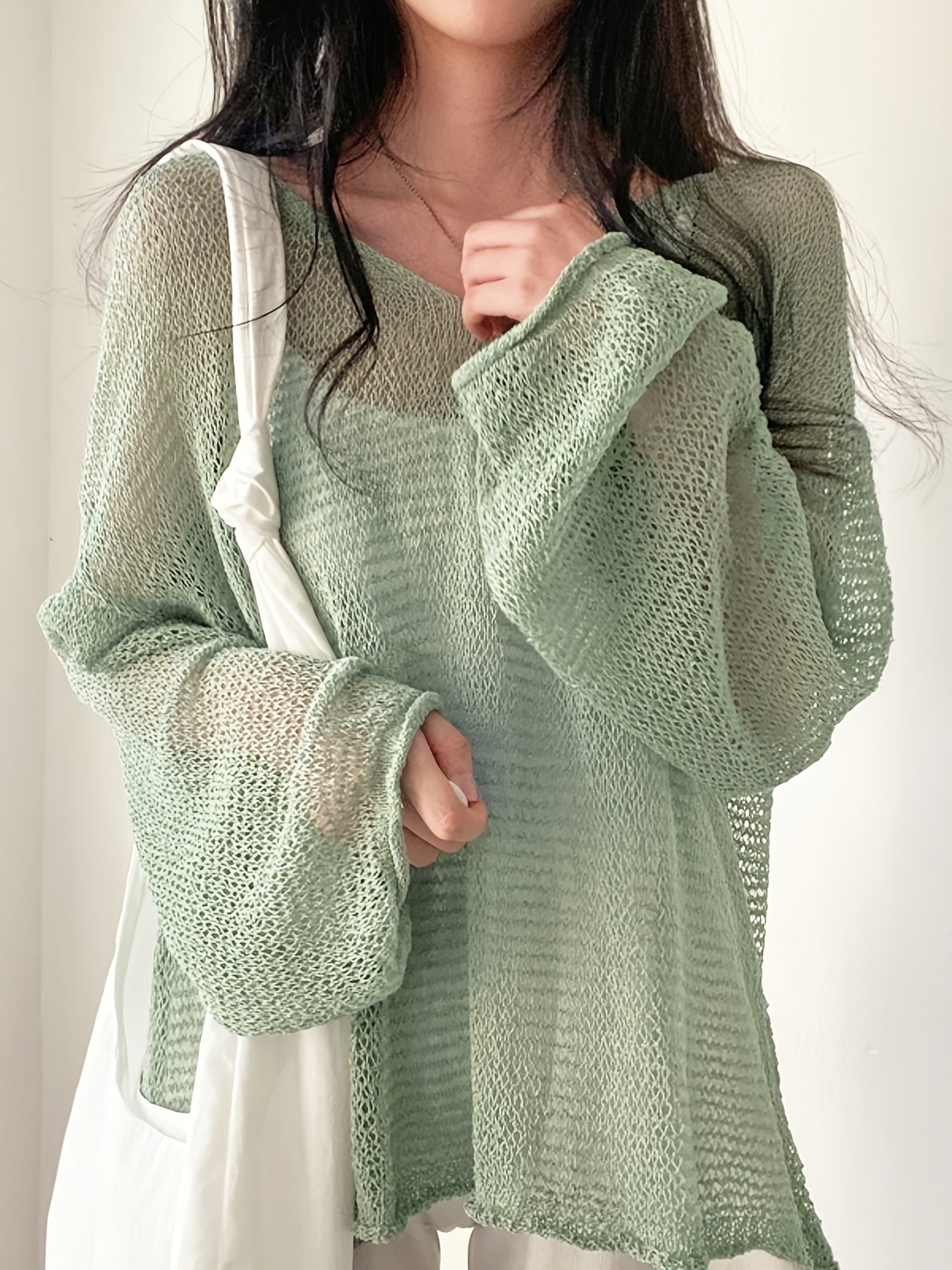 Whisperlight Knit — Airy Long-Sleeve Mesh Pullover