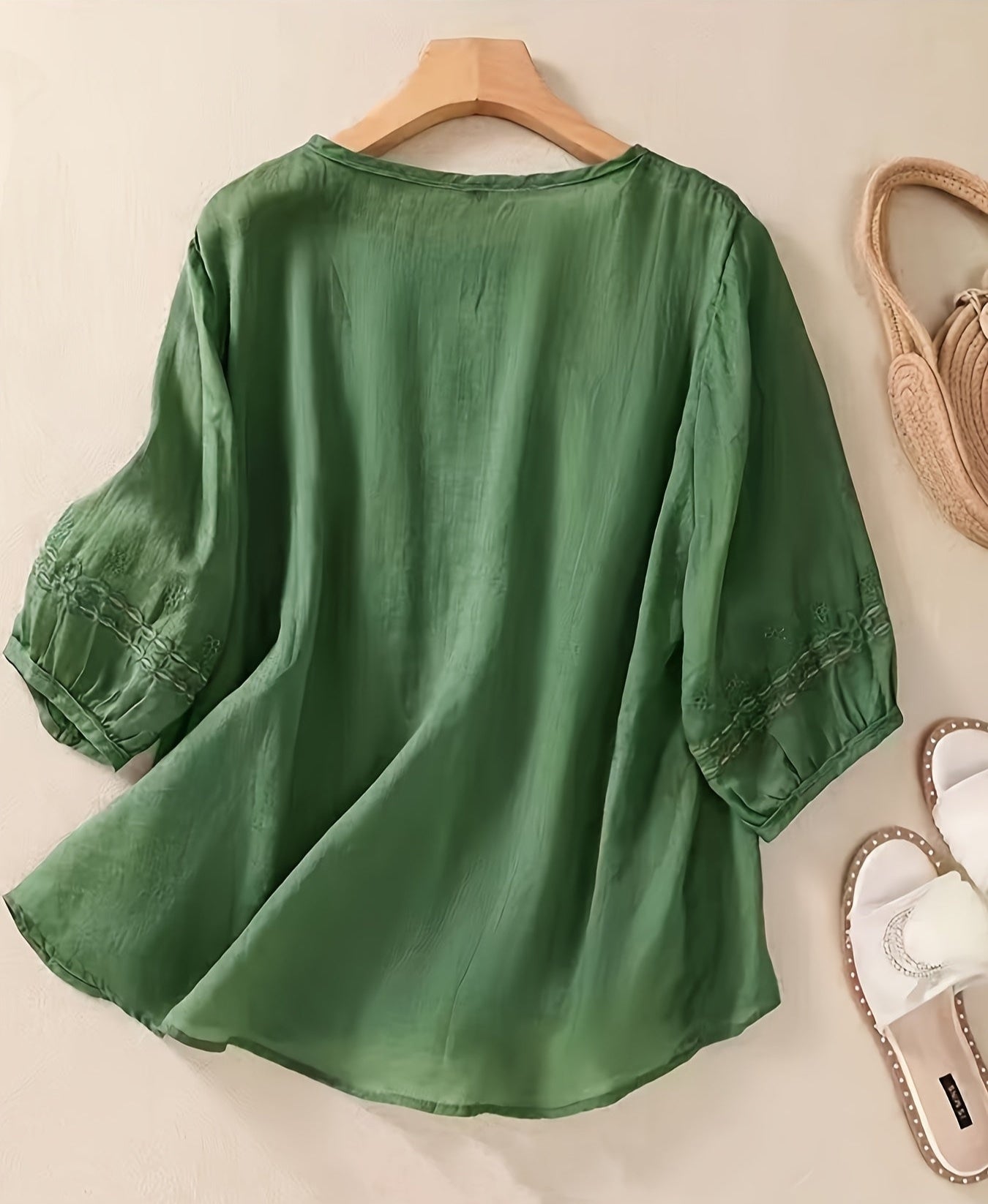 Ulzzang Embroidered Cotton-Linen Blouse