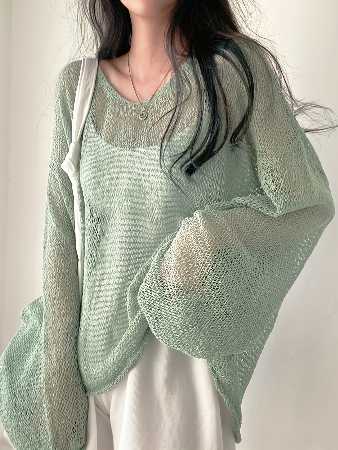 Whisperlight Knit — Airy Long-Sleeve Mesh Pullover