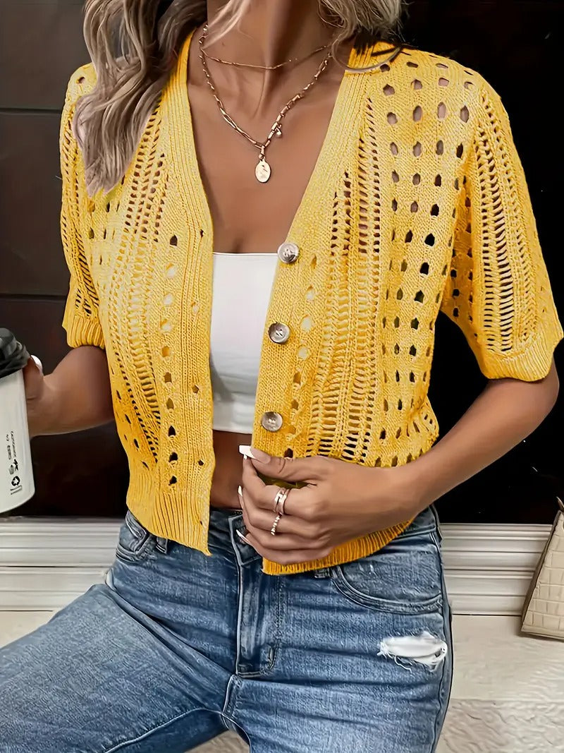 Elegant Short-Sleeve V-Neck Cardigan