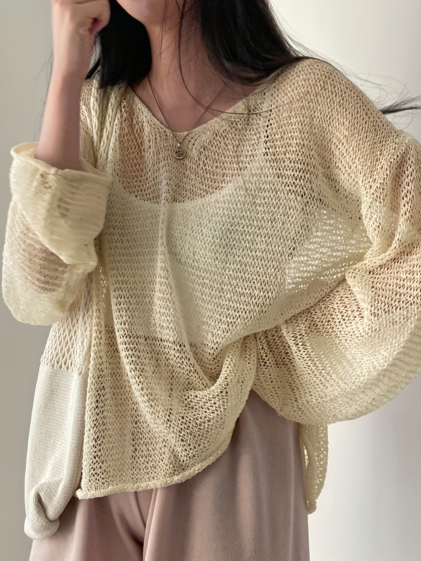 Whisperlight Knit — Airy Long-Sleeve Mesh Pullover