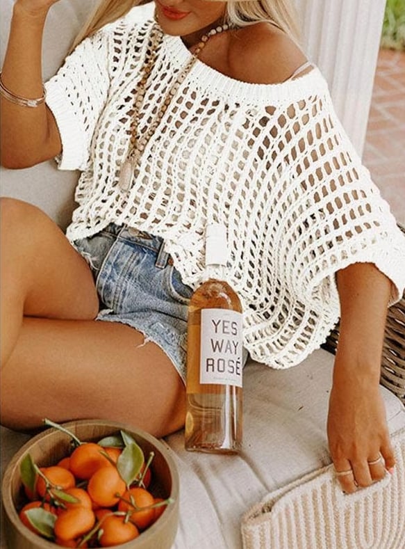 Lumachic - Casual Crochet Hollow Out Knit Top