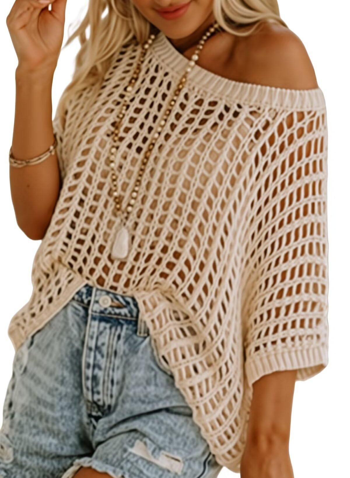 Lumachic - Casual Crochet Hollow Out Knit Top