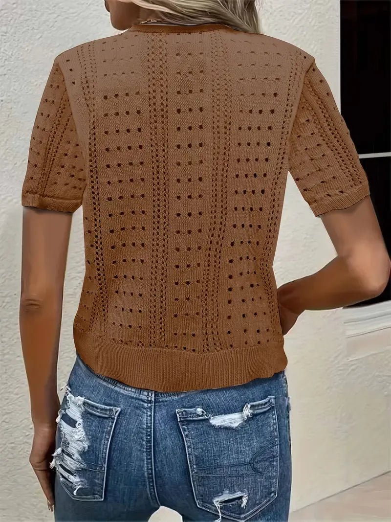 Elegant Short-Sleeve V-Neck Cardigan