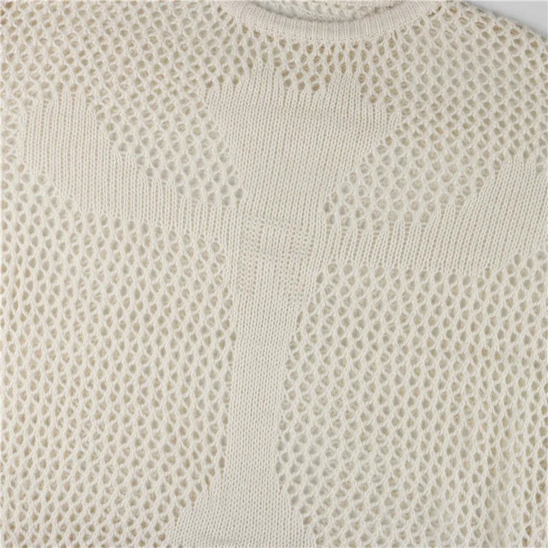 Lumachic Mixed-Mesh Cross Sweater