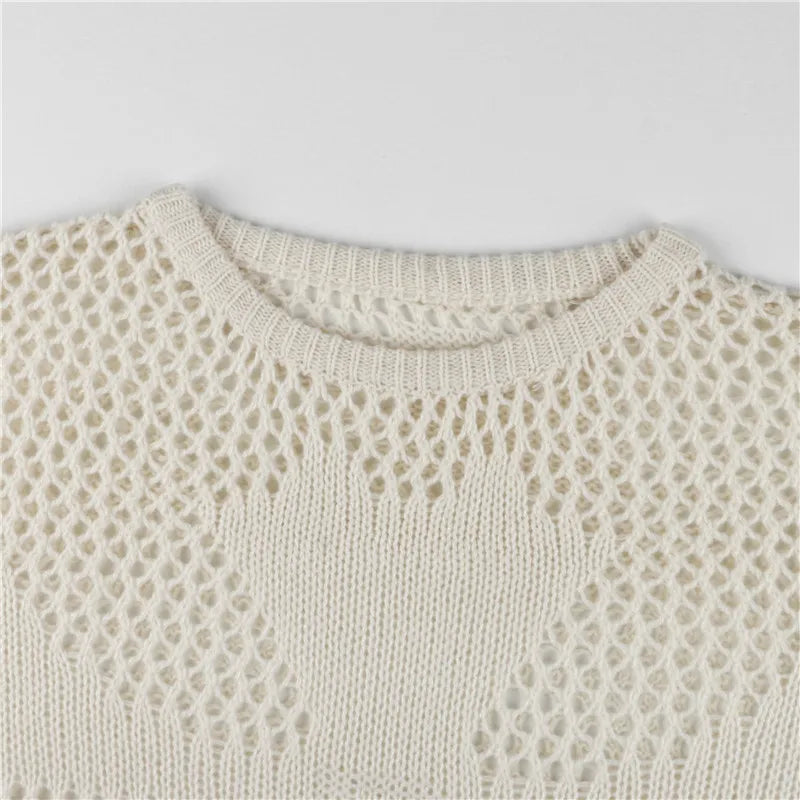 Lumachic Mixed-Mesh Cross Sweater