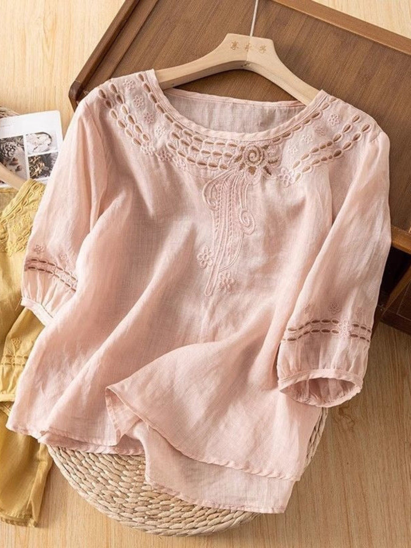 Ulzzang Embroidered Cotton-Linen Blouse