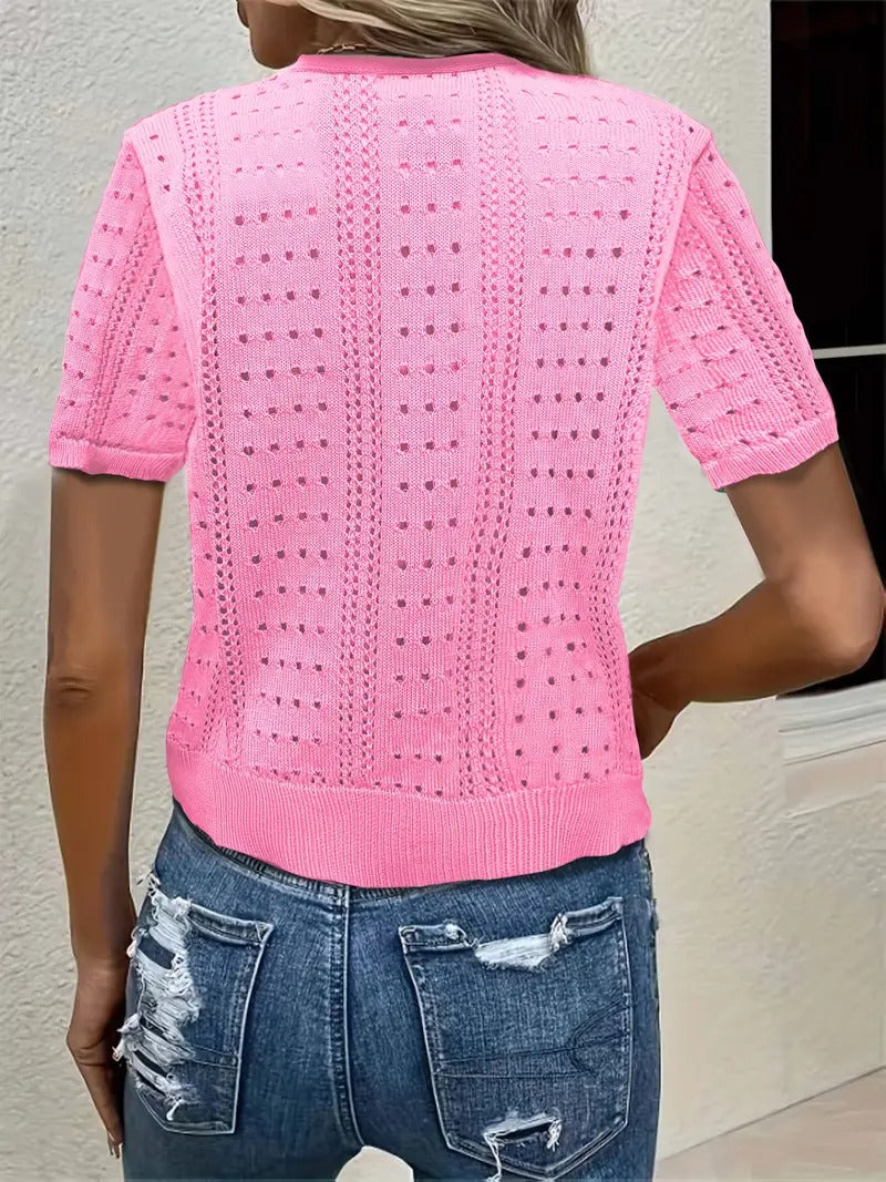 Elegant Short-Sleeve V-Neck Cardigan