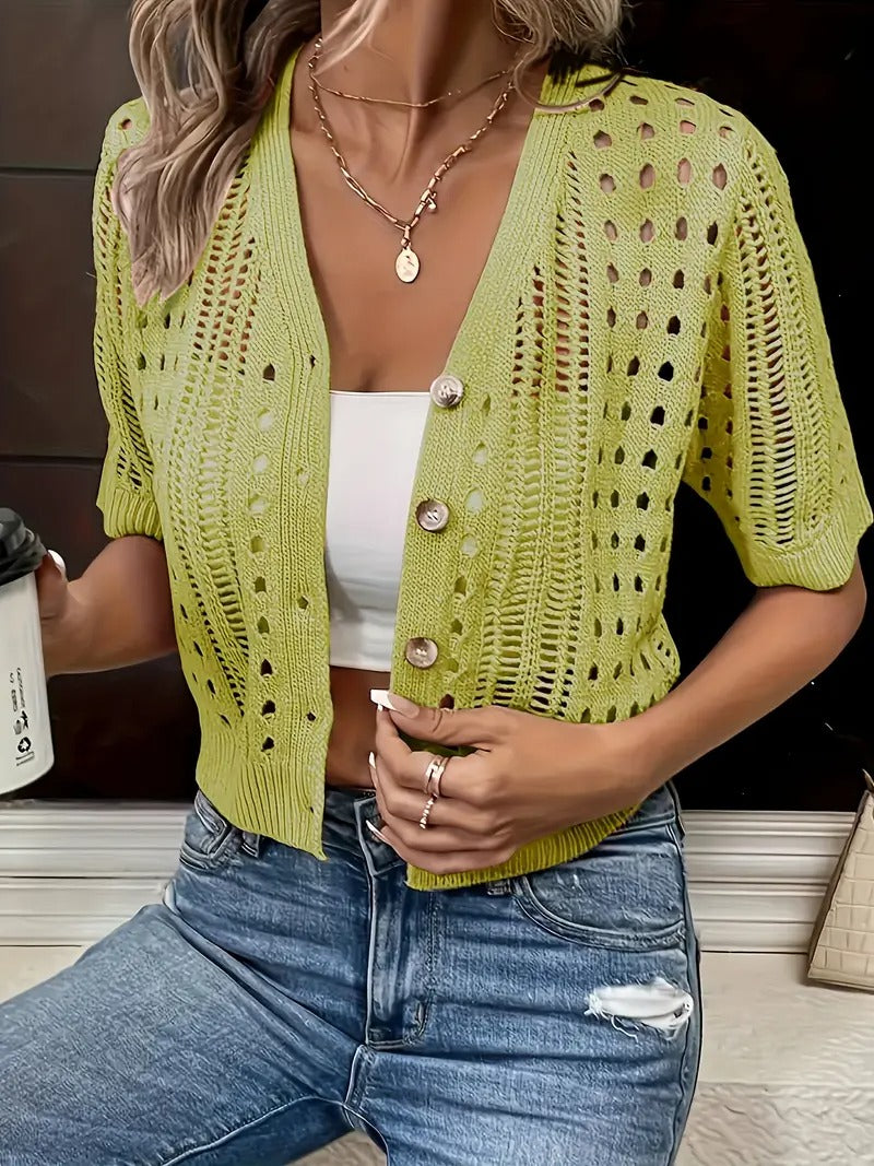 Elegant Short-Sleeve V-Neck Cardigan