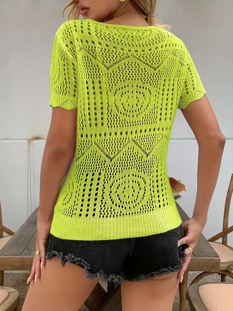 Lime Green Lace Cut-Out Summer Top