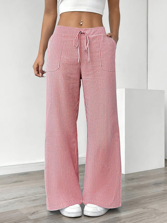 Stripe Wide Leg Pants Mid Rise ( BUY 2 GET 1 FREE)
