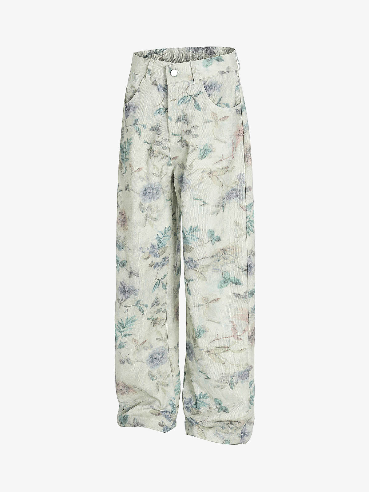 Vintage Floral Print Straight Jeans