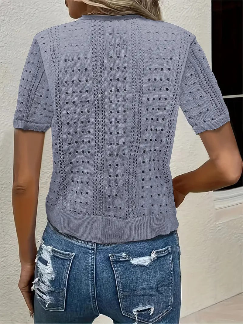 Elegant Short-Sleeve V-Neck Cardigan