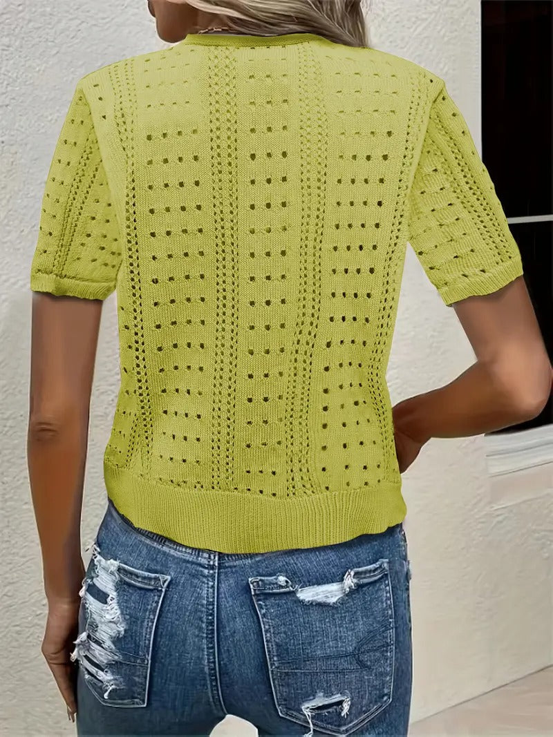 Elegant Short-Sleeve V-Neck Cardigan