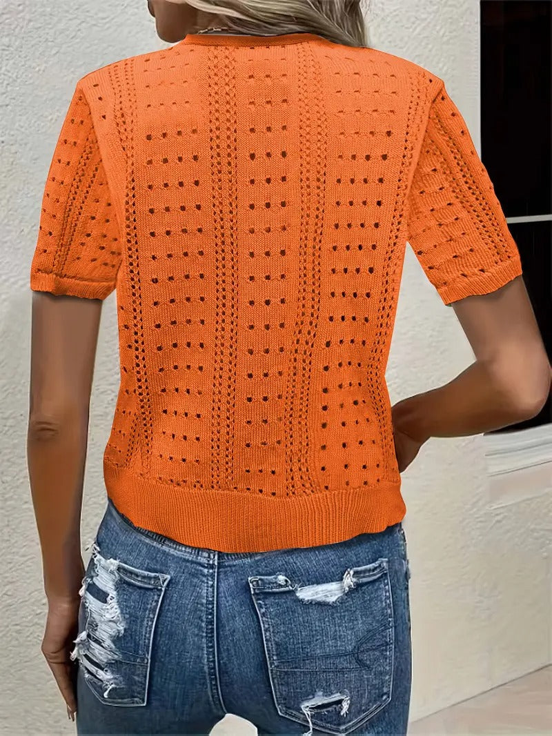 Elegant Short-Sleeve V-Neck Cardigan