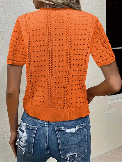 Elegant Short-Sleeve V-Neck Cardigan