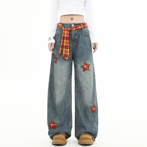 Satrs patch | Embroidered wide leg jeans
