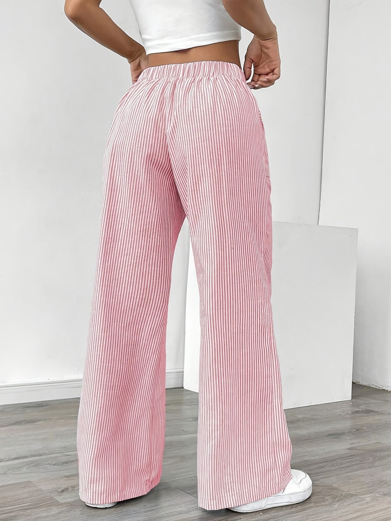 Stripe Wide Leg Pants Mid Rise ( BUY 2 GET 1 FREE)