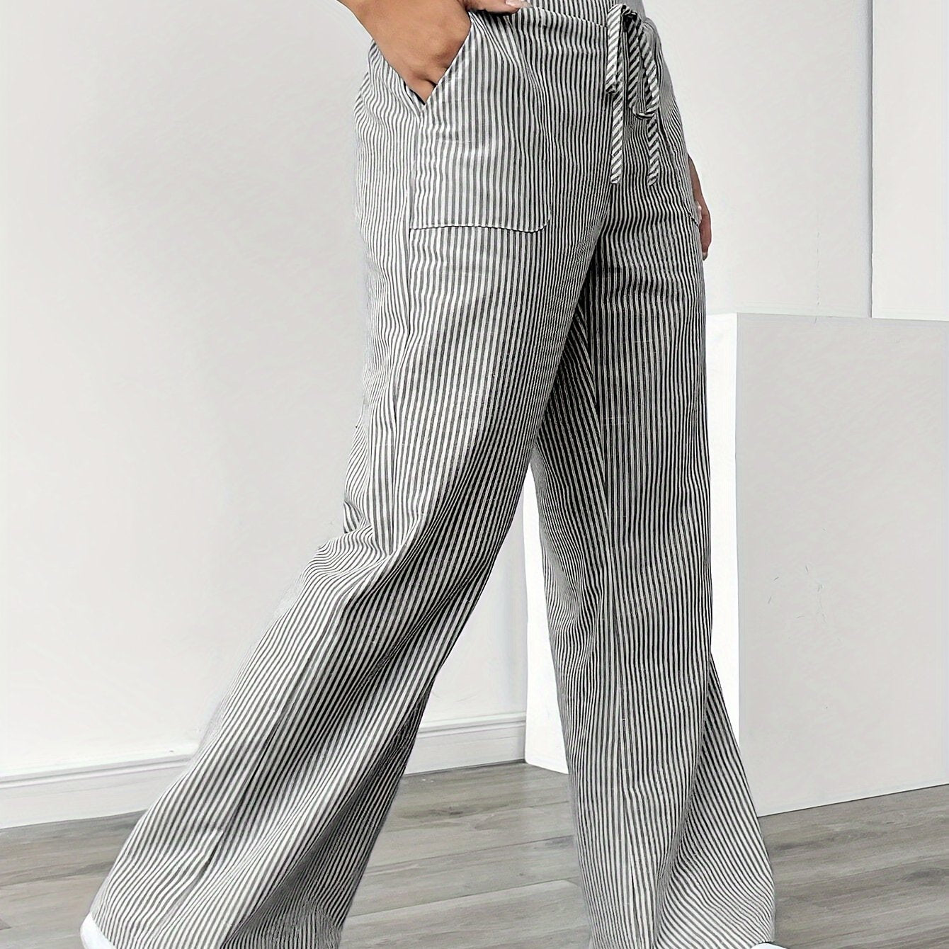 Stripe Wide Leg Pants Mid Rise ( BUY 2 GET 1 FREE)