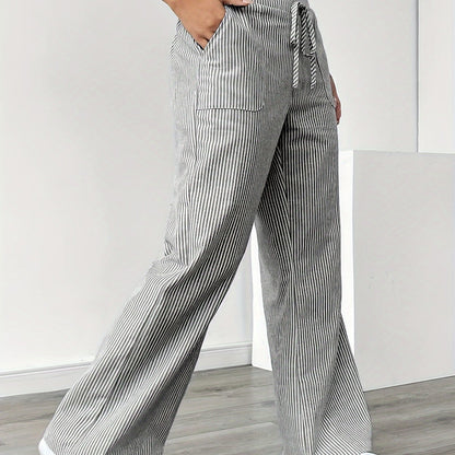 Stripe Wide Leg Pants Mid Rise ( BUY 2 GET 1 FREE)