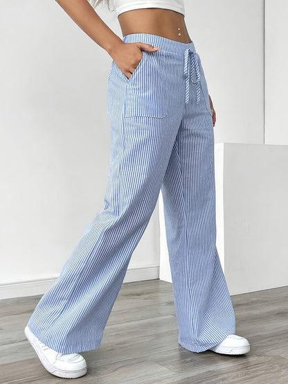 Stripe Wide Leg Pants Mid Rise ( BUY 2 GET 1 FREE)