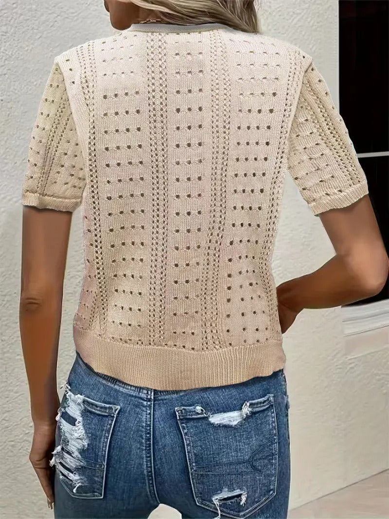 Elegant Short-Sleeve V-Neck Cardigan