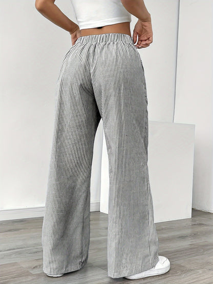Stripe Wide Leg Pants Mid Rise ( BUY 2 GET 1 FREE)