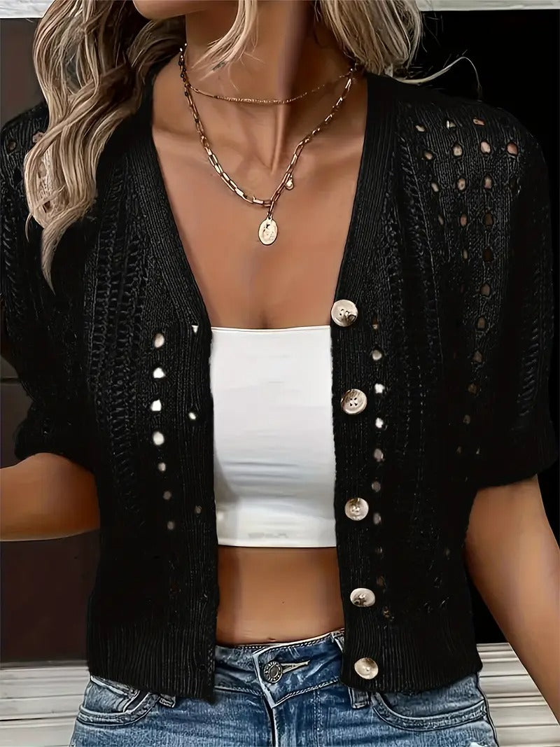 Elegant Short-Sleeve V-Neck Cardigan