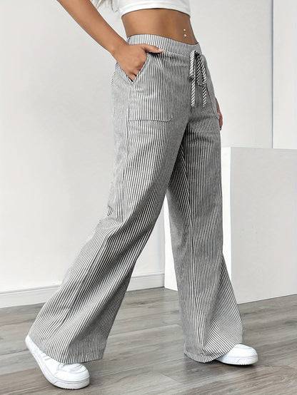 Stripe Wide Leg Pants Mid Rise ( BUY 2 GET 1 FREE)