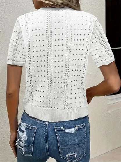 Elegant Short-Sleeve V-Neck Cardigan