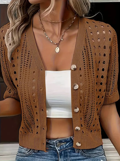 Elegant Short-Sleeve V-Neck Cardigan