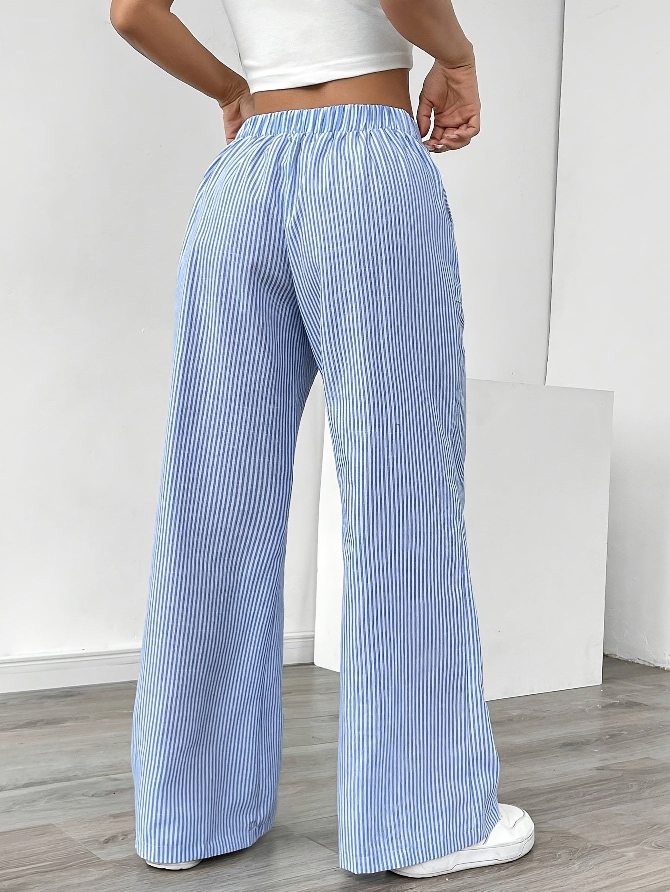 Stripe Wide Leg Pants Mid Rise ( BUY 2 GET 1 FREE)