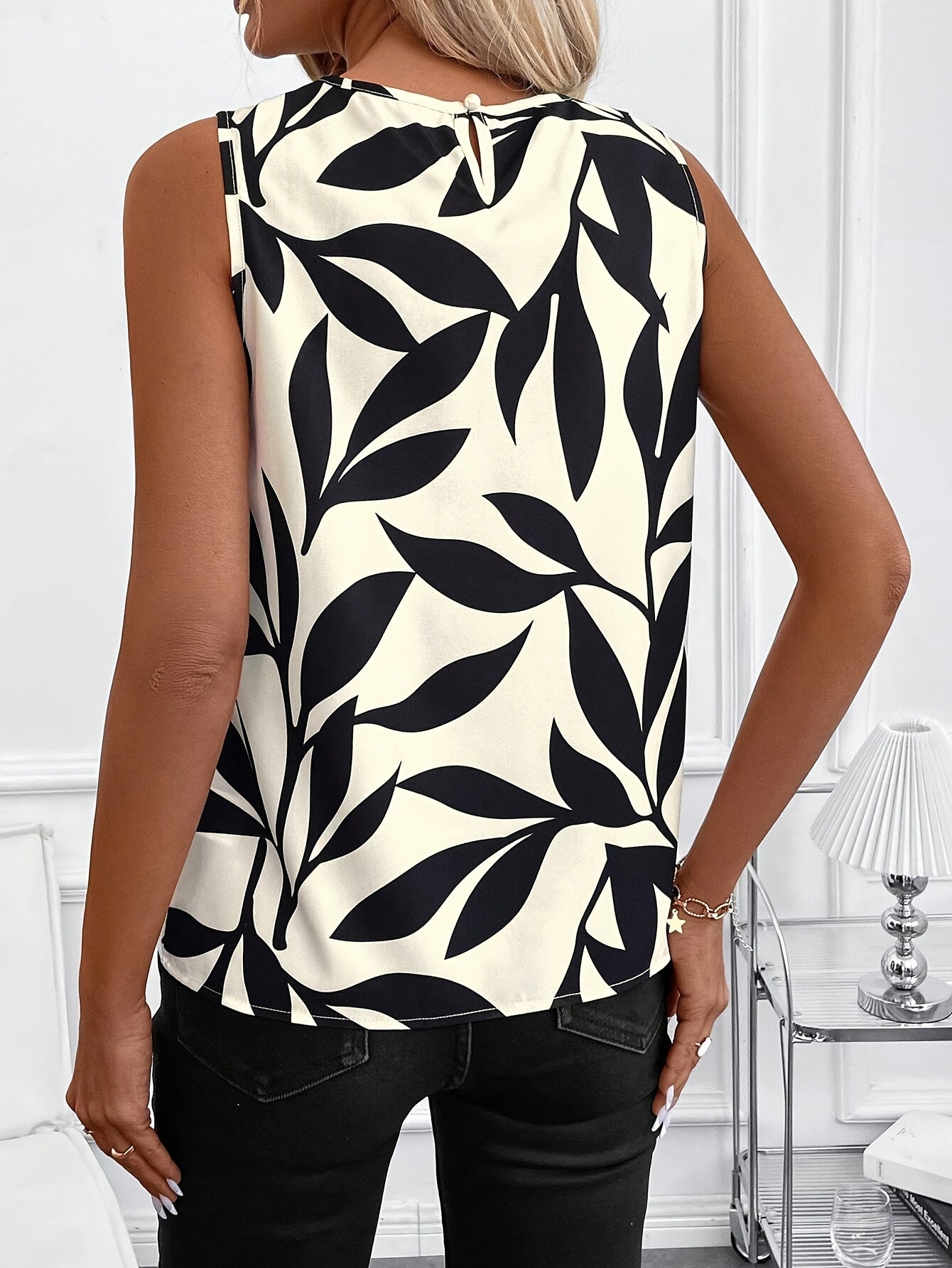 Noir Leaf Sleeveless Top
