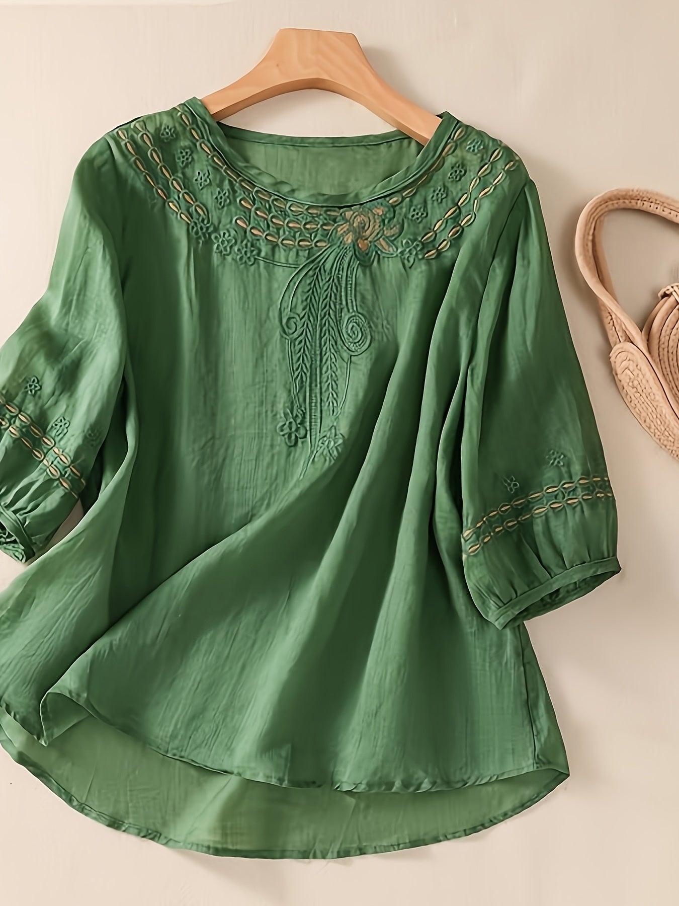 Ulzzang Embroidered Cotton-Linen Blouse