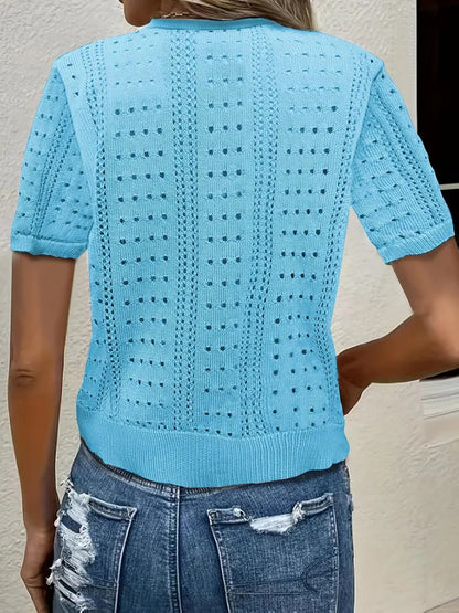 Elegant Short-Sleeve V-Neck Cardigan