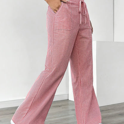 Stripe Wide Leg Pants Mid Rise ( BUY 2 GET 1 FREE)