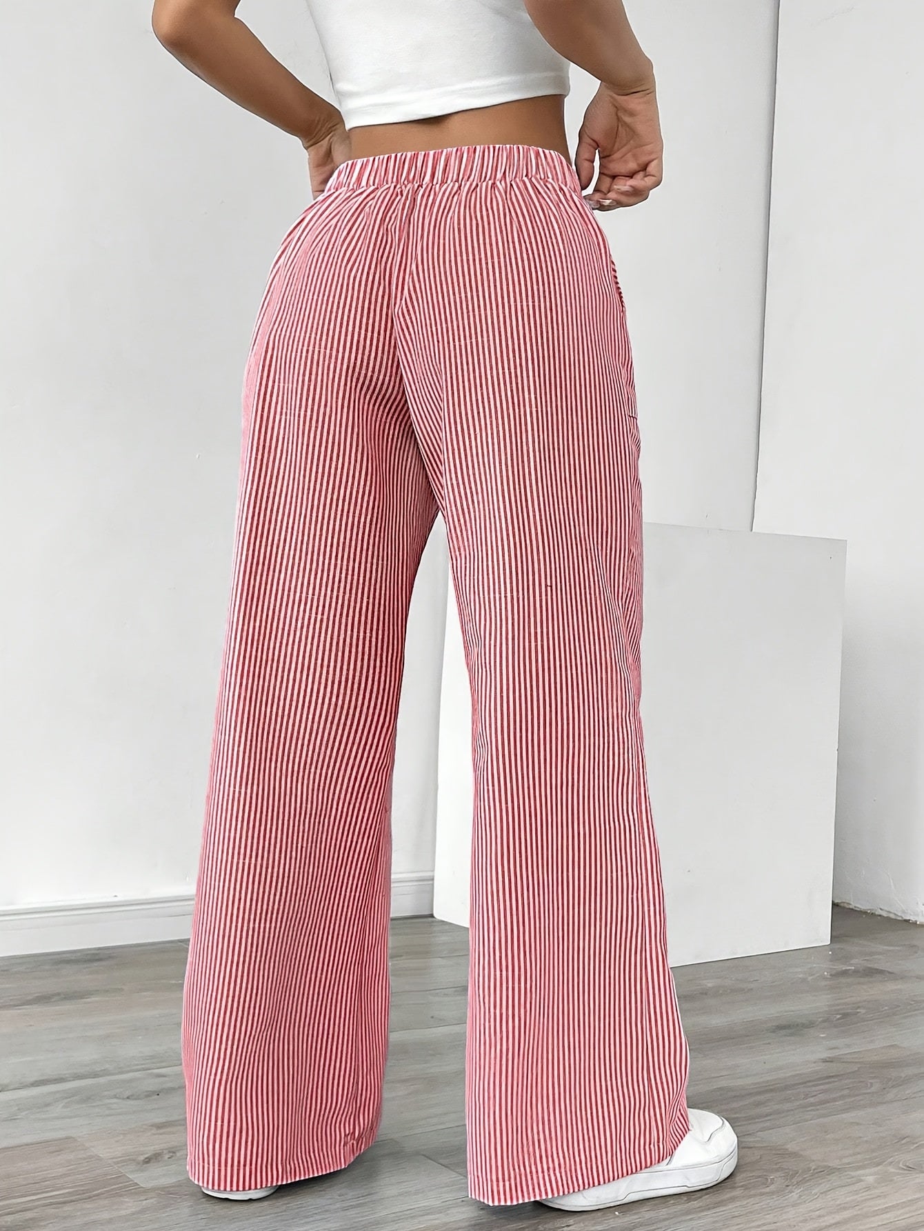 Stripe Wide Leg Pants Mid Rise ( BUY 2 GET 1 FREE)