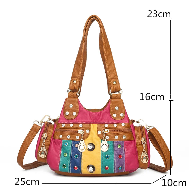 Jeweled Multi-Pocket Shoulder Bag