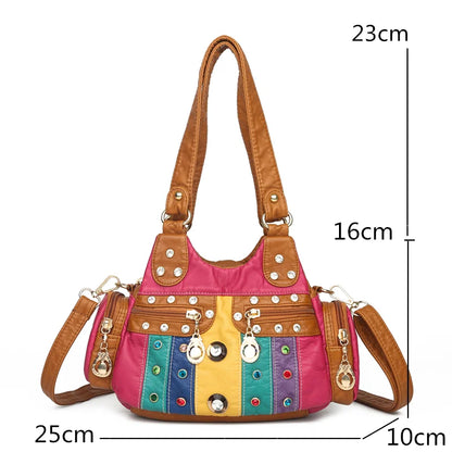 Jeweled Multi-Pocket Shoulder Bag