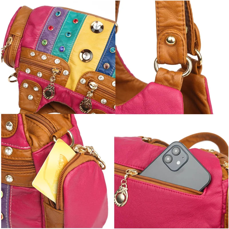 Jeweled Multi-Pocket Shoulder Bag
