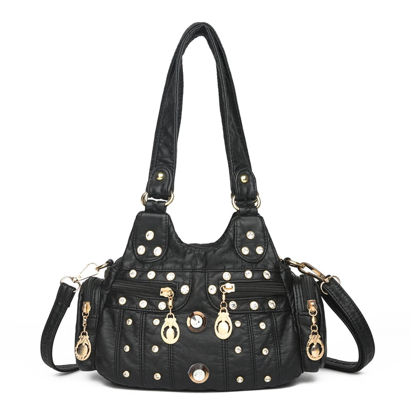 Jeweled Multi-Pocket Shoulder Bag