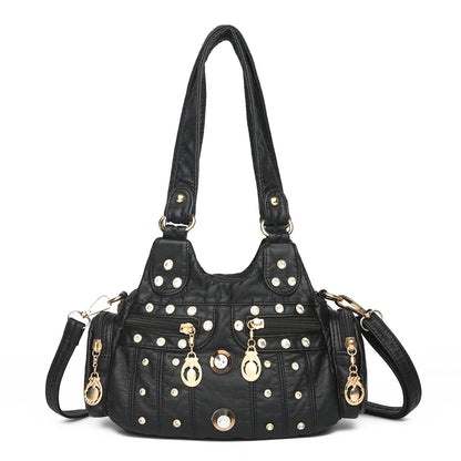 Jeweled Multi-Pocket Shoulder Bag