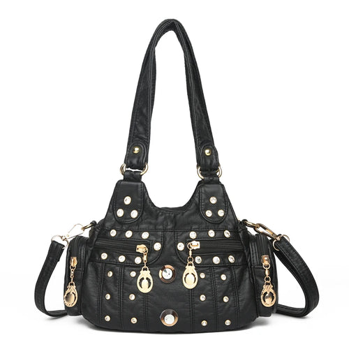 Jeweled Multi-Pocket Shoulder Bag