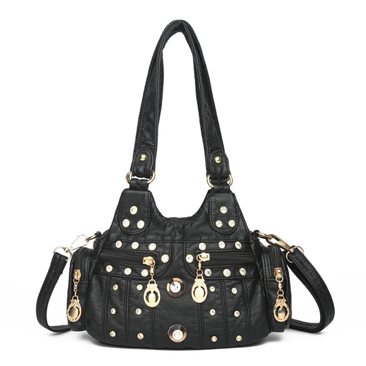 Jeweled Multi-Pocket Shoulder Bag