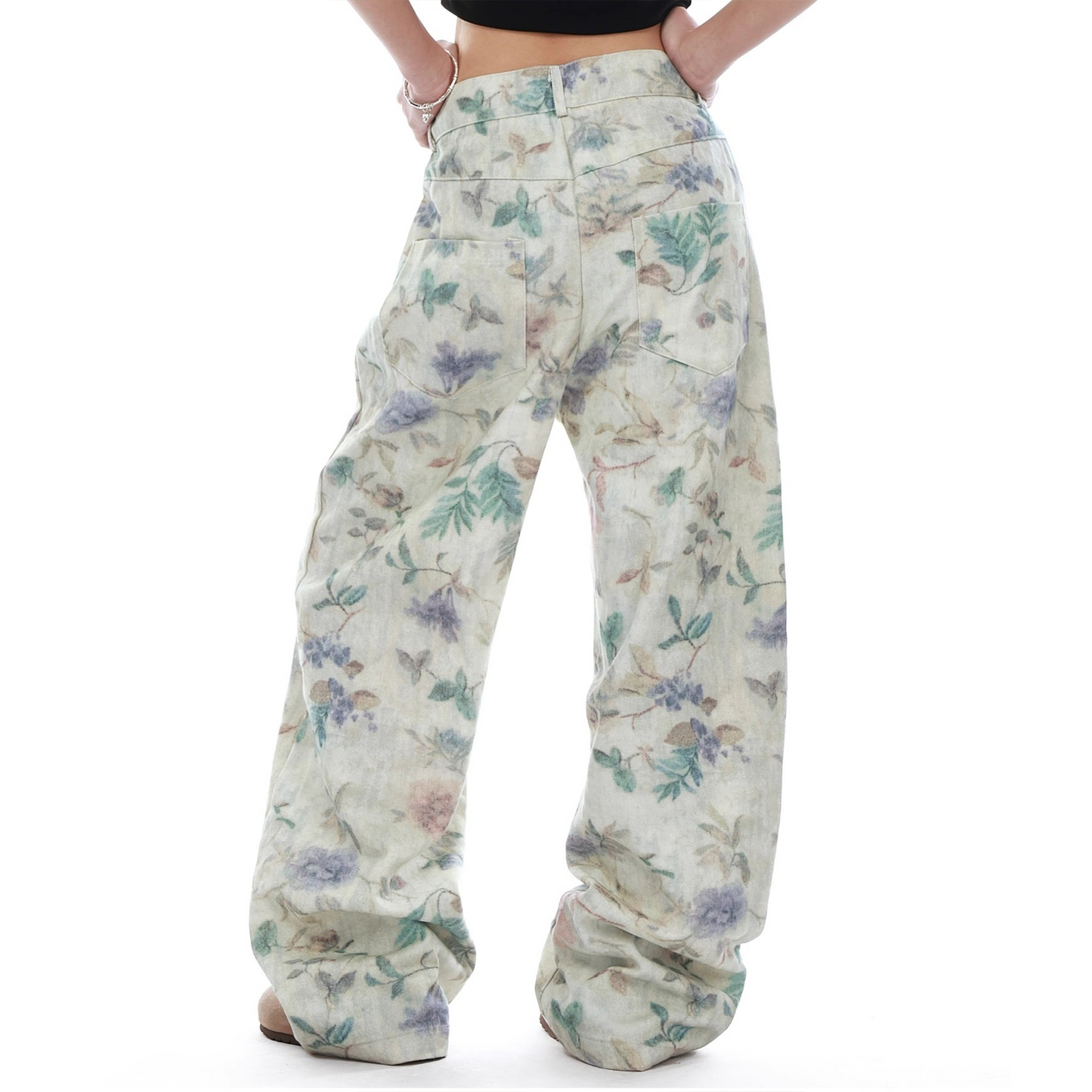 Vintage Floral Print Straight Jeans