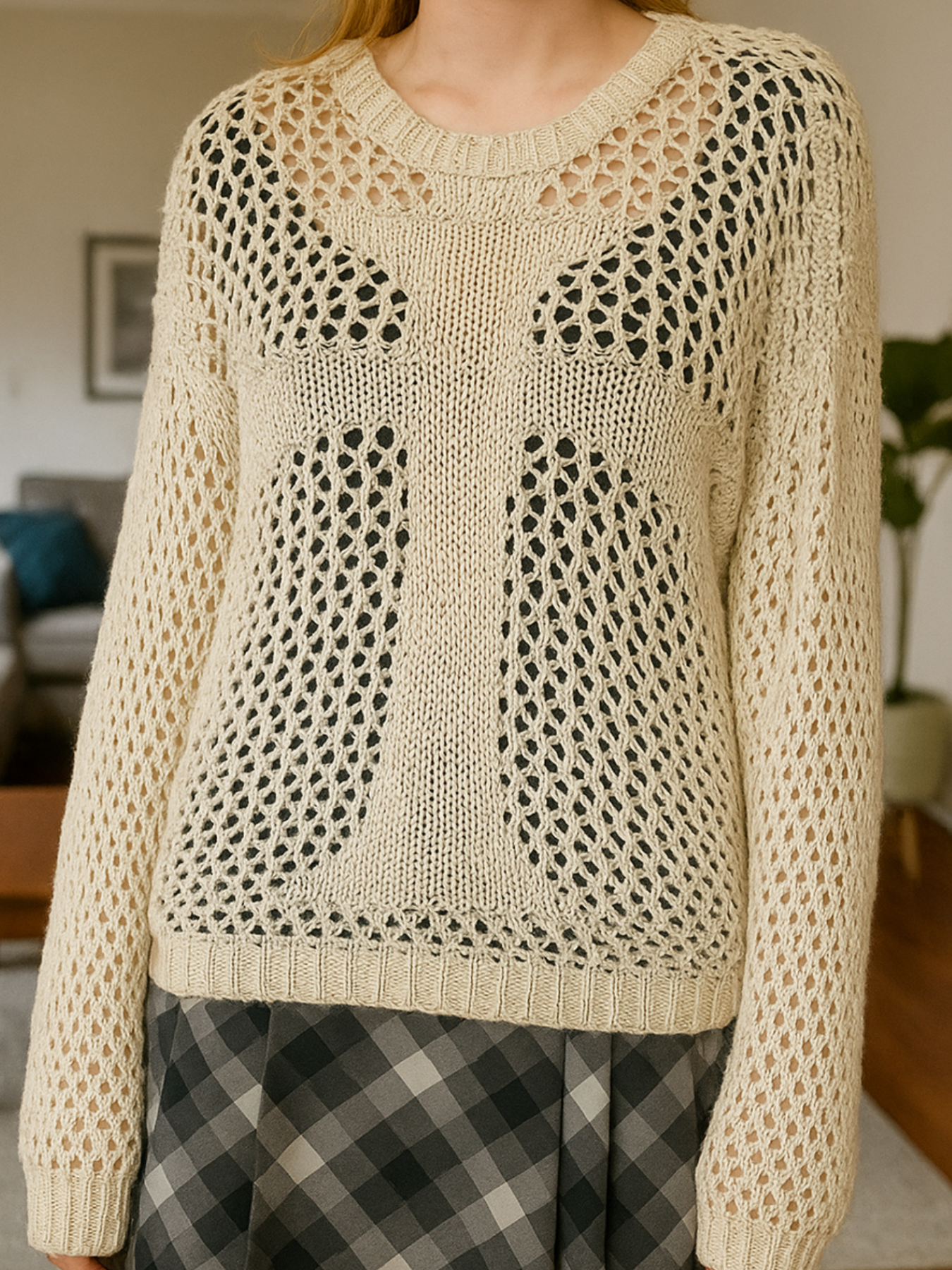 Lumachic Mixed-Mesh Cross Sweater