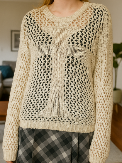 Lumachic Mixed-Mesh Cross Sweater