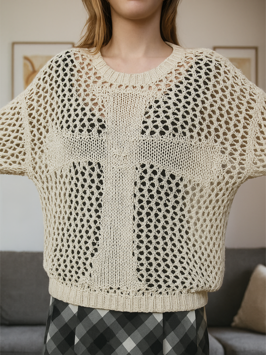 Lumachic Mixed-Mesh Cross Sweater